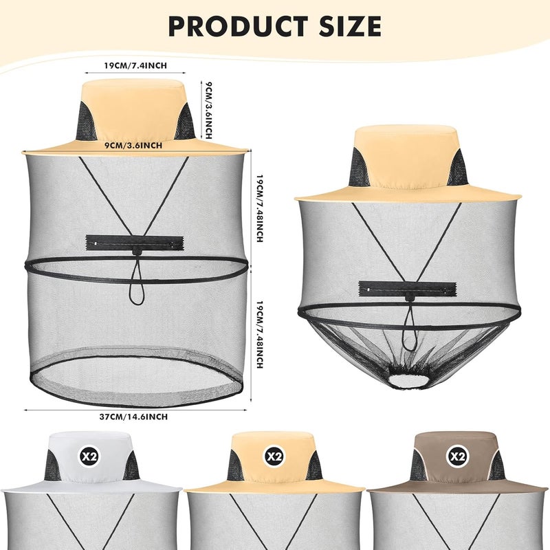 Sureio 6 Pcs Mosquito Net Hat with Zipper, Sun Netting Cap Beekeeping Fly Protection Mesh Mask Hat Mosquito Face Cover for Men Women Outdoor Lovers Fishing Hiking Gardening Camping Beekeeping - Image 2